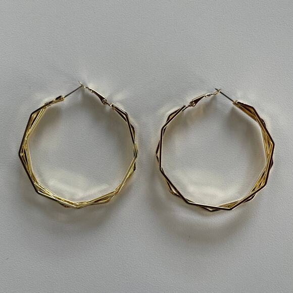 Ettika Earrings Womens Jewelry Gold Round Hoop Geo Revolve Layered Medium - Picture 1 of 5